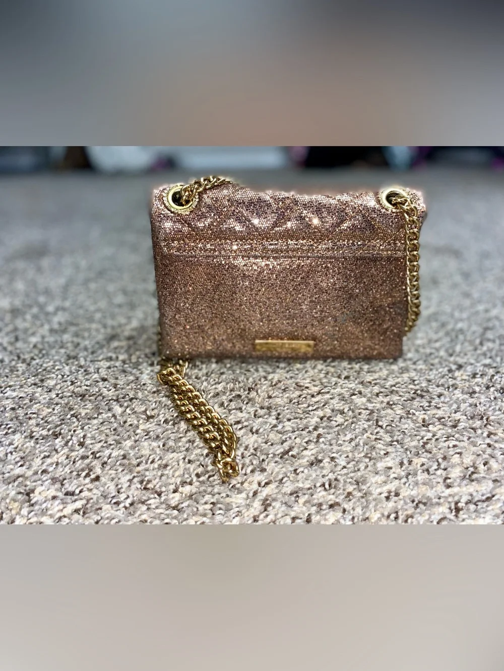 Kurt Geiger Quilted Metallic Brown Gold Chain Shoulder Purse